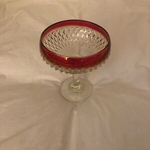 Indiana Glass Ruby Red and Clear Compote/Candy Dish; Diamond Point